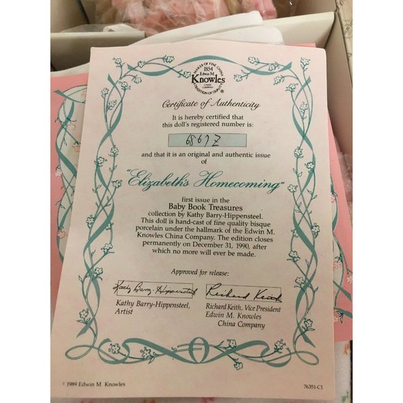 Edwin Knowles Doll "Elizabeth" Baby Book Treasure 1989 #6867Z Kathy Hippensteel - Picture 3 of 5